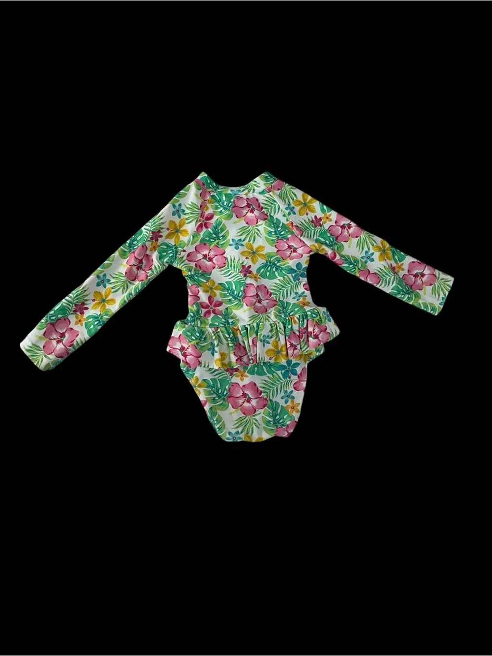 Little Me Pink & Green Floral Ruffle Rashguard One-Piece